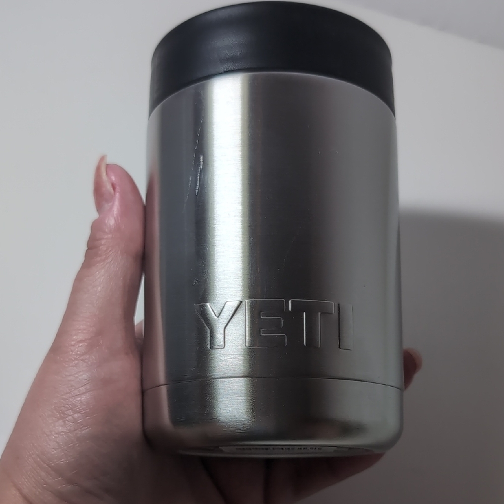 YETI Stainless Steel Can "Koozi" Cooler with Black Lid